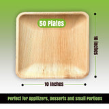 AriaTraders Palm Leaf Plates 10 Inch (50-Pack), Square Bamboo Plates Disposable, Heavy Duty Compostable & Biodegradable Wooden Plates for Party