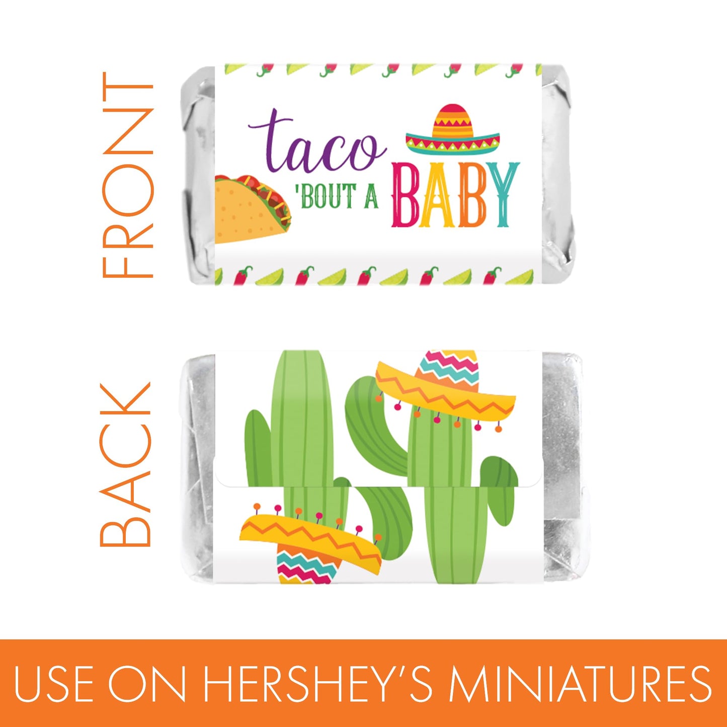 Taco Bout a Baby Fiesta Baby Shower Mini Chocolate Candy Bar Wrapper Labels - Mexican Fiesta Party Favor Stickers - 42 Count