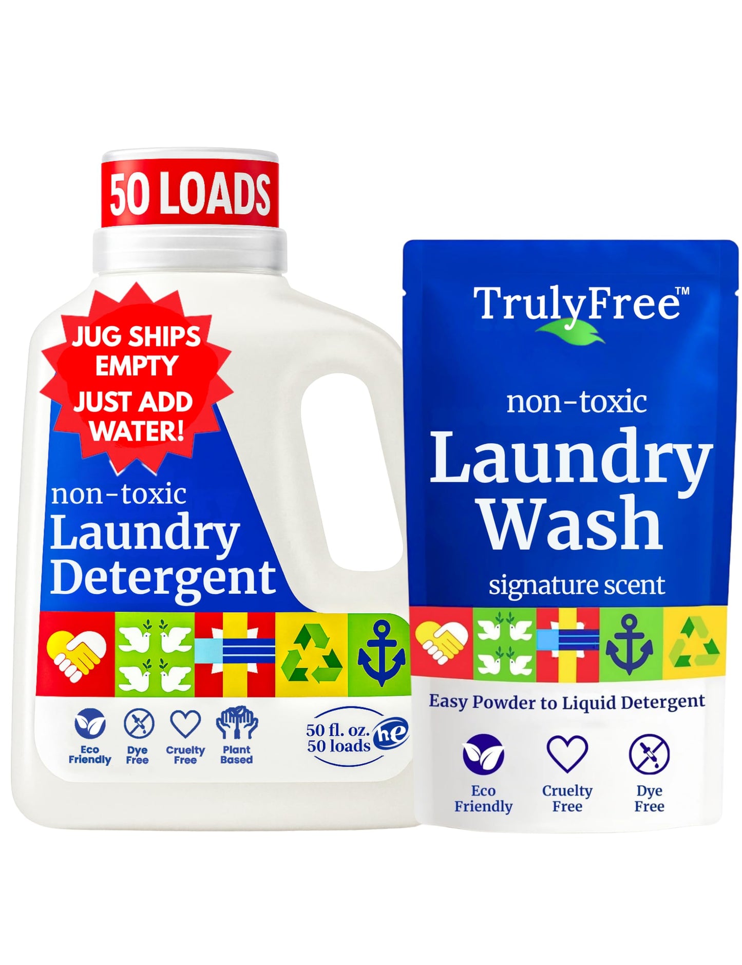 Truly Free Natural Laundry Detergent for Sensitive Skin | Eco Friendly, Plant Based, Baby Clothes Safe | Clean & Easy Powder to Liquid, 1 Empty