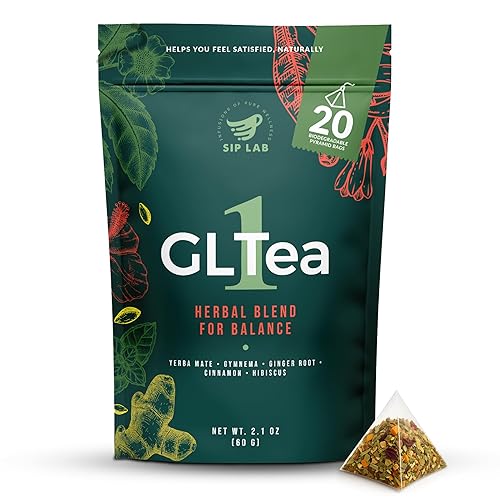 Sip Lab GLTea-1 Yerba Mate Tea Bags | 8 Botanical Blend with Gymnema, Ginger, Cinnamon, Hibiscus | Natural Energy, No Coffee Crash | Premium Pyramid