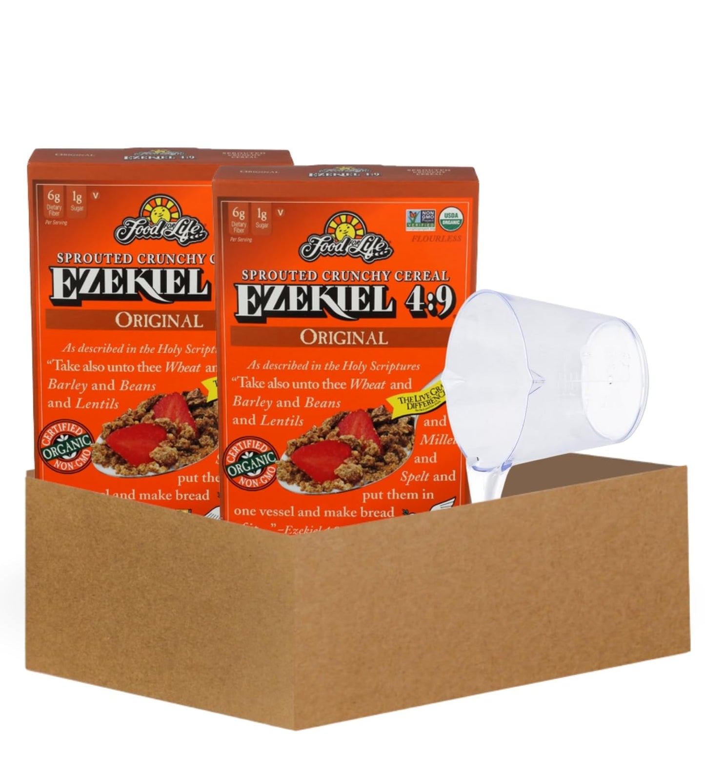 Ezekiel Cereal - 2x Original Org, 16 OZ. Bundle with Plastic Clear Measuring Cup - Organic- Made from Sprouted Whole Grains for Nutritious Breakfast