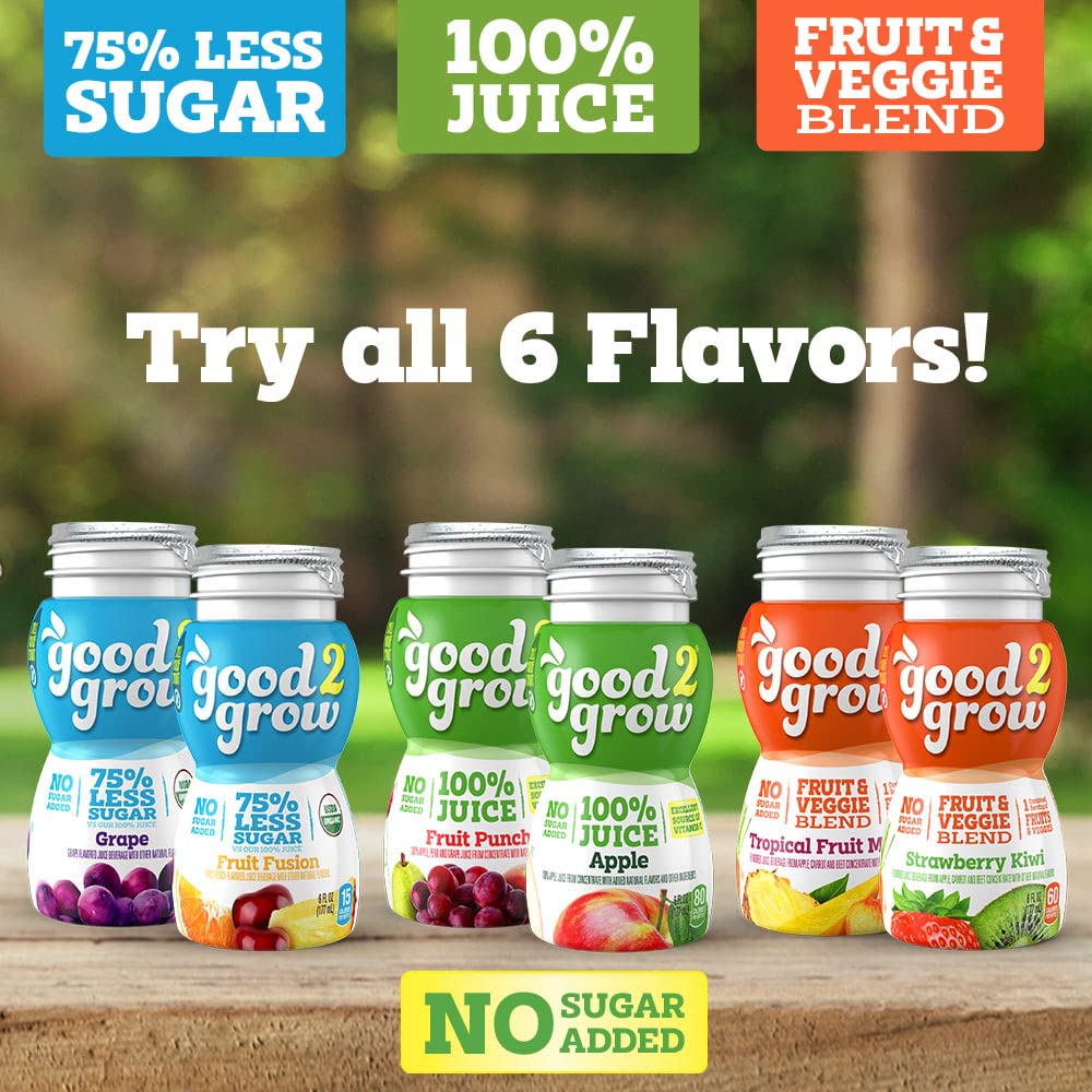 good2grow Organic Fruit Fusion Juice for Kids - Juice Bottles Bulk 24 Pack, Reusable Bottle, No Sugar Added - 6 fl oz, Pack of 24 (Spill Proof Tops
