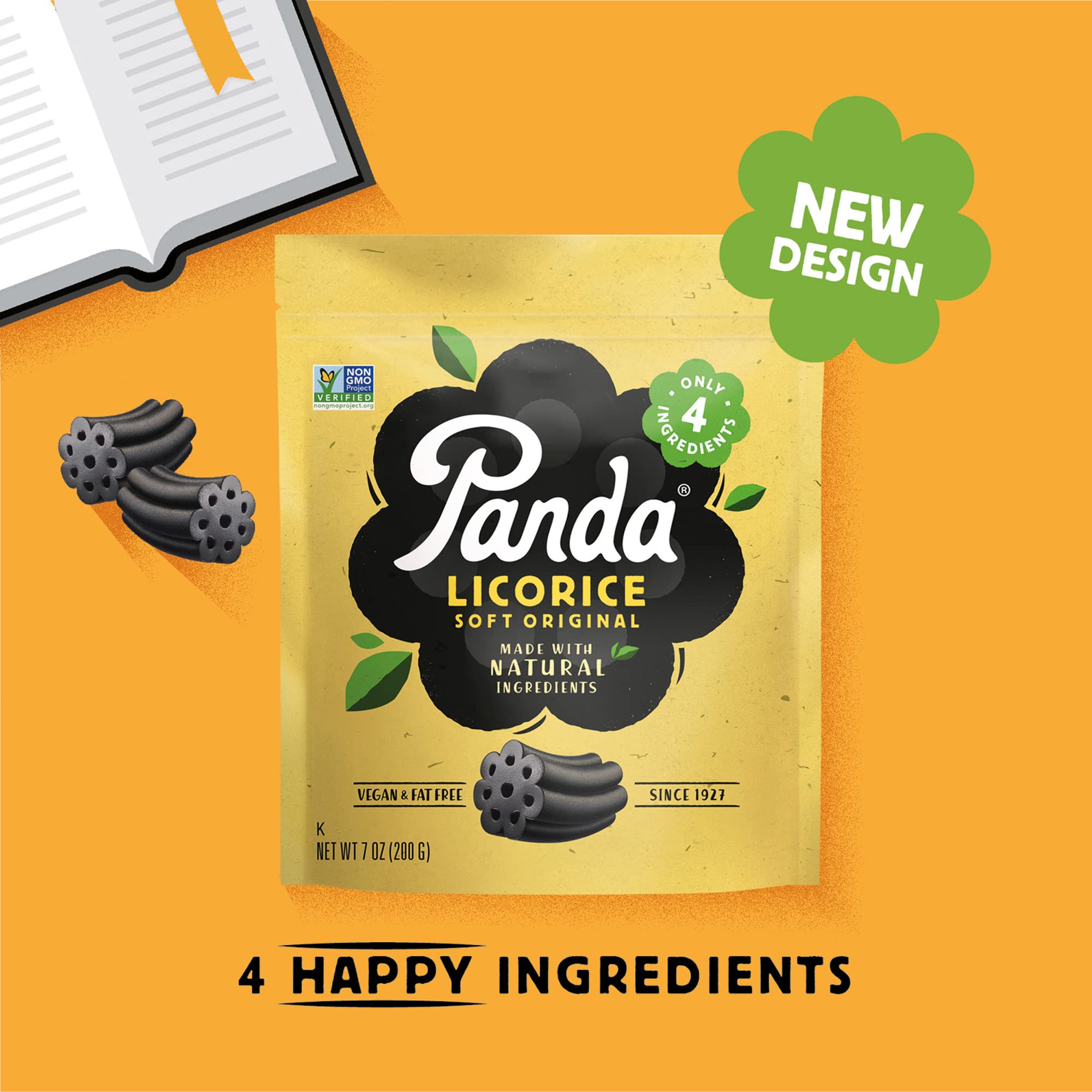 Panda ® | Natural Soft Original Licorice | Pure Black Licorice Candy Made with Only 4 Ingredients | Non-GMO Project Verified | Vegan & Fat Free | 200