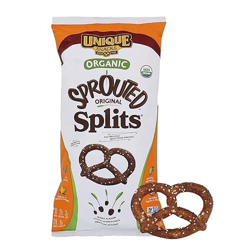 Unique Snacks Sprouted Splits Pretzels, Sprouted Pretzels, Delicious Homestyle Baked Snack Bag, OU Kosher, and Non-GMO Food, No Artificial Flavor, 8
