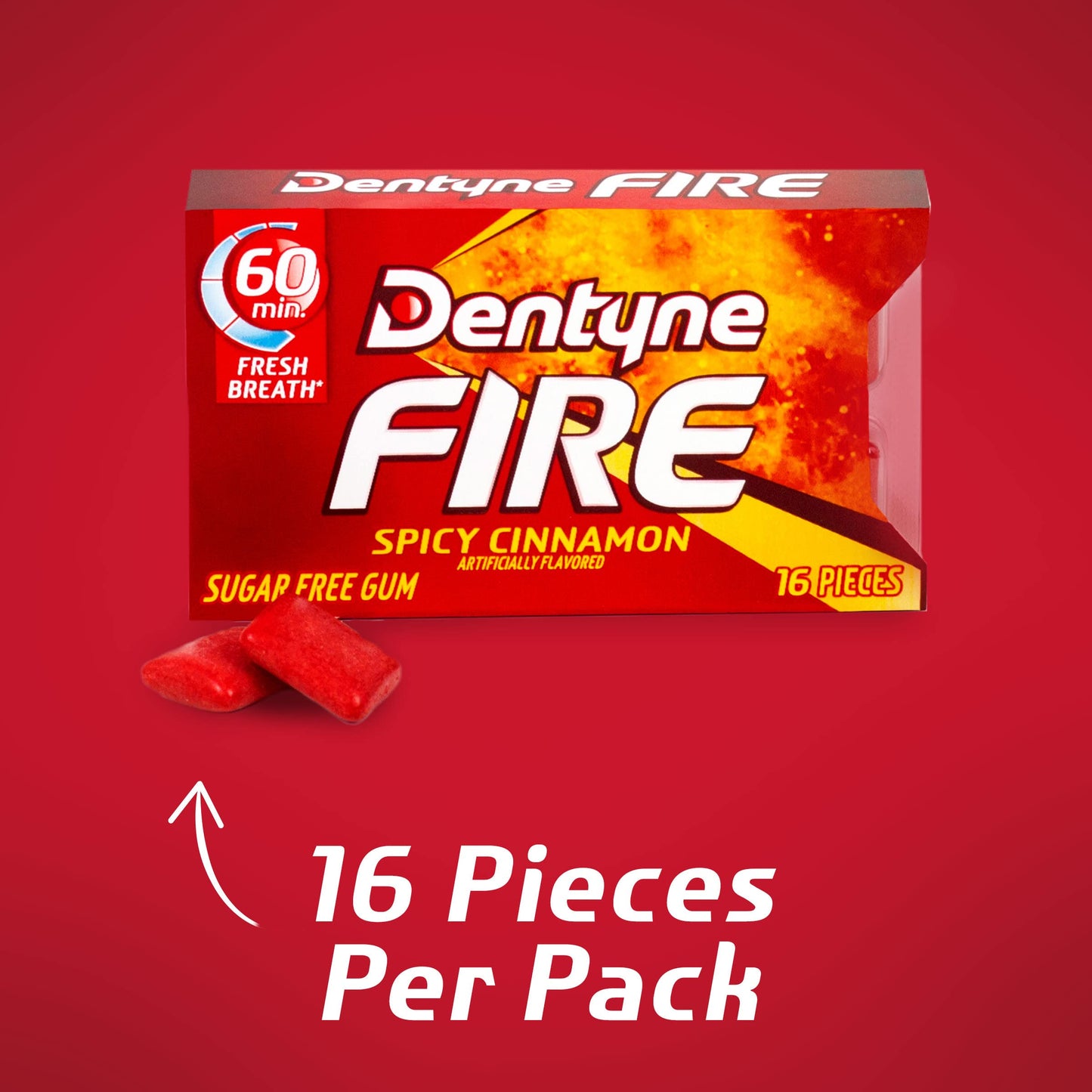 Dentyne Fire Sugar Free Gum (Spicy Cinnamon, 16 Piece, Pack of 3)