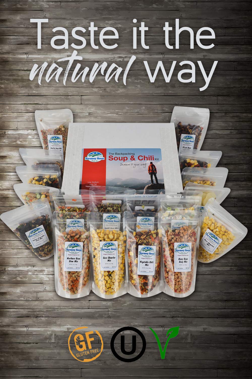 Harmony House Backpacking Soup and Chili Kit (Unseasoned) - 18 Count Variety Pack, Resealable Zip Pouches, For Cooking, Camping, Emergency Supply