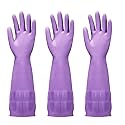FMP Brands 3 Pairs Rubber Dishwashing Gloves-15'' Long Elastic Comfortable to Wear, Reinforced Non-Slip Design and Reusable for Household Cleaning