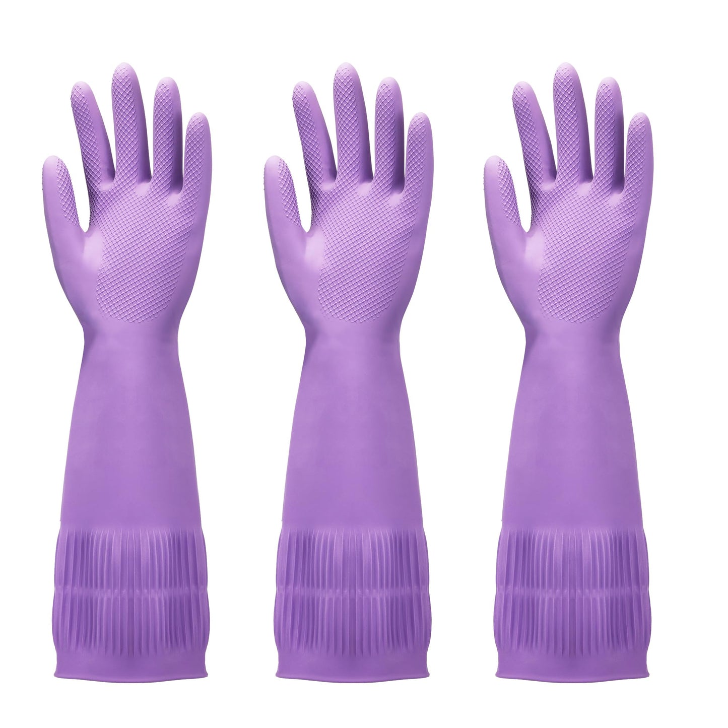 FMP Brands 3 Pairs Rubber Dishwashing Gloves-15'' Long Elastic Comfortable to Wear, Reinforced Non-Slip Design and Reusable for Household Cleaning
