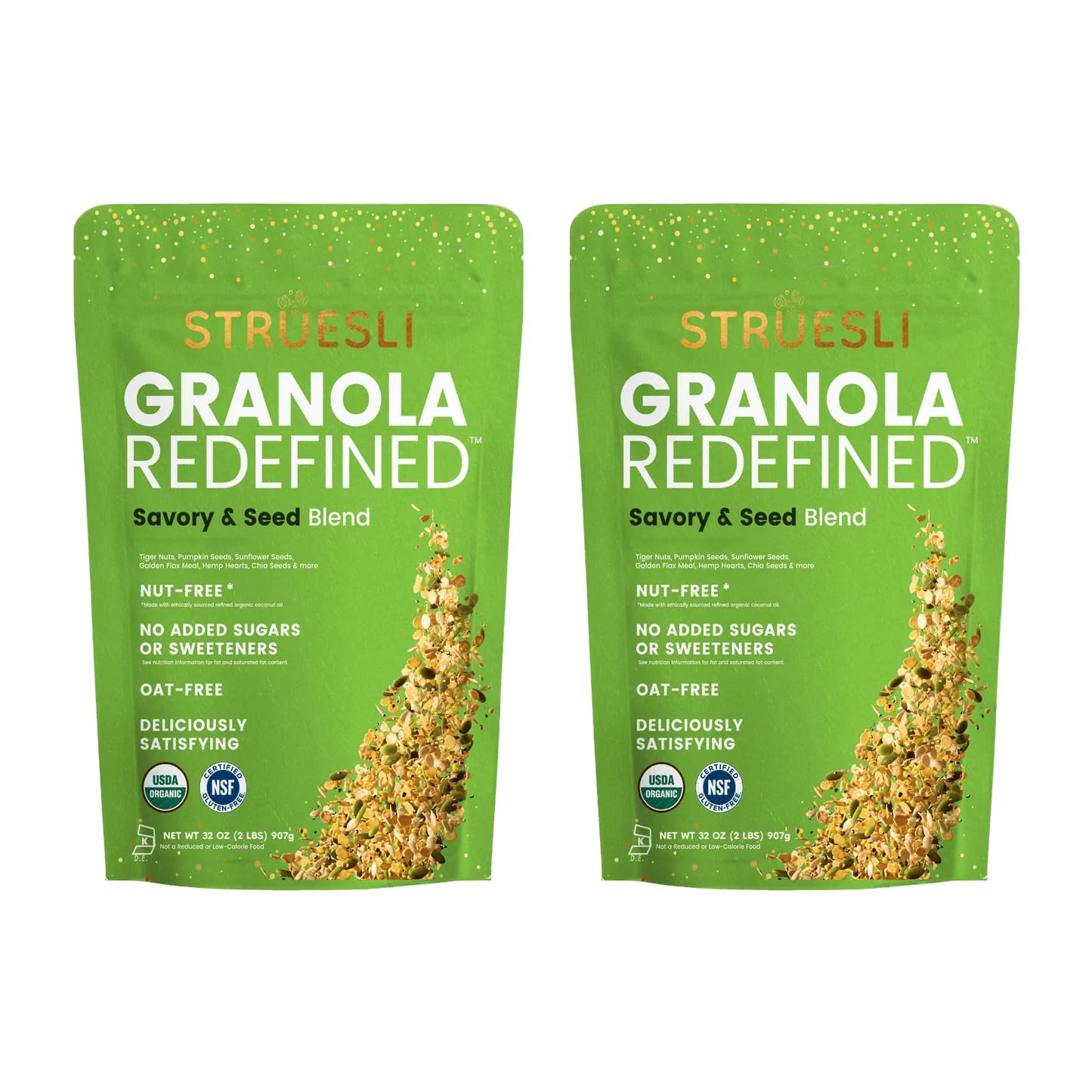 Struesli Savory & Seed Organic Granola, Nut, Grain & Gluten Free, Healthy Snacks with Pumpkin, Sunflower & Chia Seeds, Hemp Hearts, Flax, Tiger Nuts