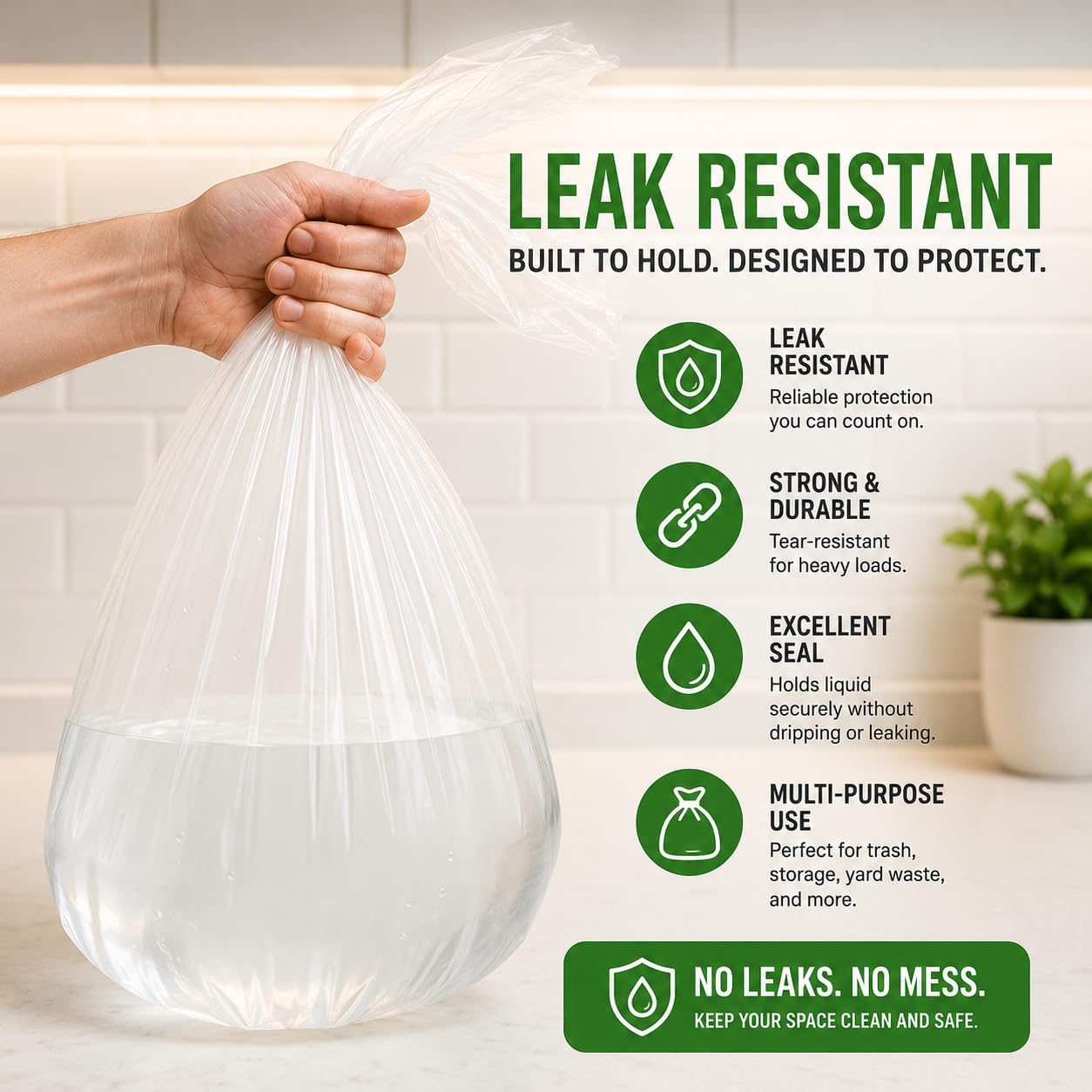 7-10 Gallon Clear Garbage Bags (110 Bags) 29" x 24" Extra Large Medium Kitchen Trash Bags Paper Shredder Bags Can Liners for Home and Office Bins, 110