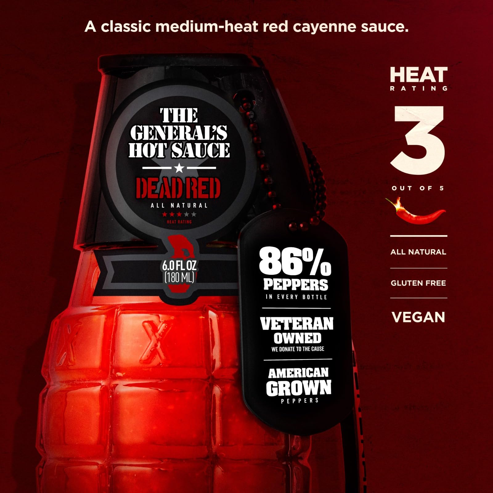 The General's Hot Sauce Gift Set 2-Star Wood Box Gourmet Variety 6oz 3-Pack