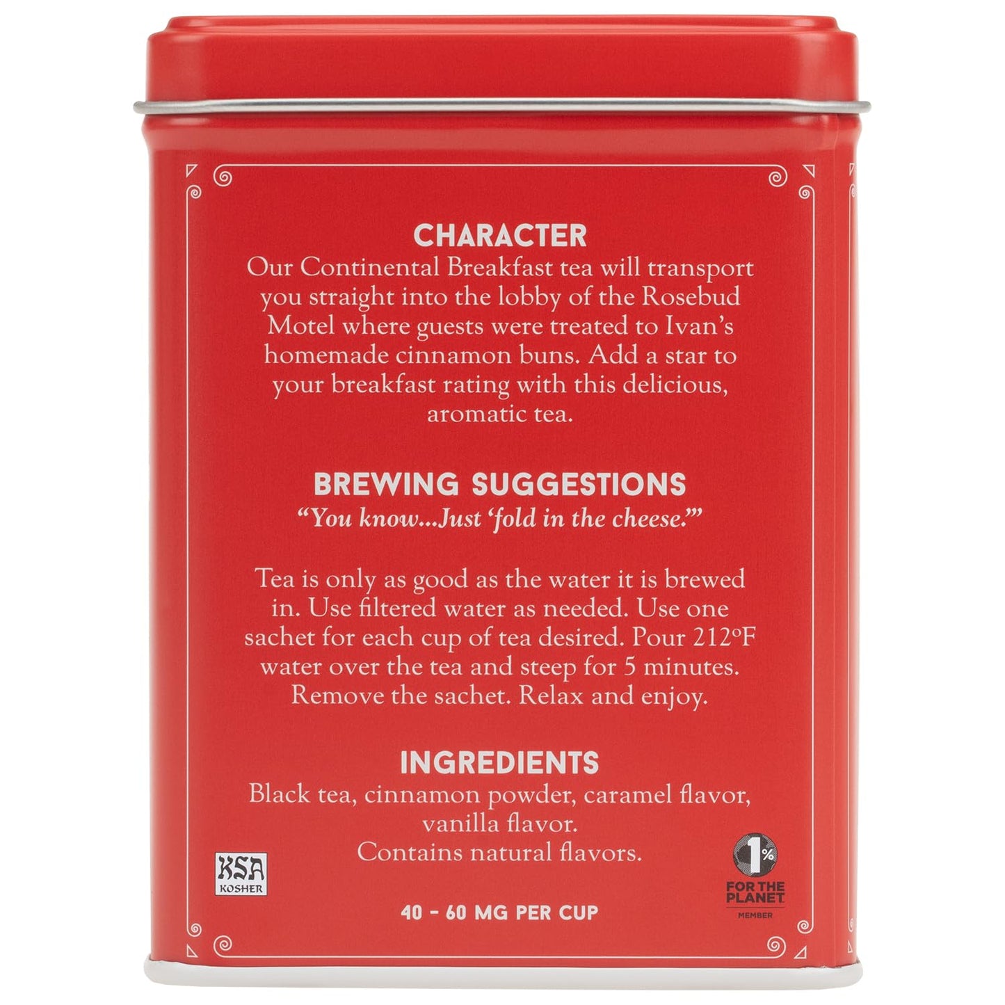 Harney & Sons Continental Breakfast, 20 sachets | Schitt's Creek Rosebud Motel Black Tea with Cinnamon, Caramel and Vanilla Flavors