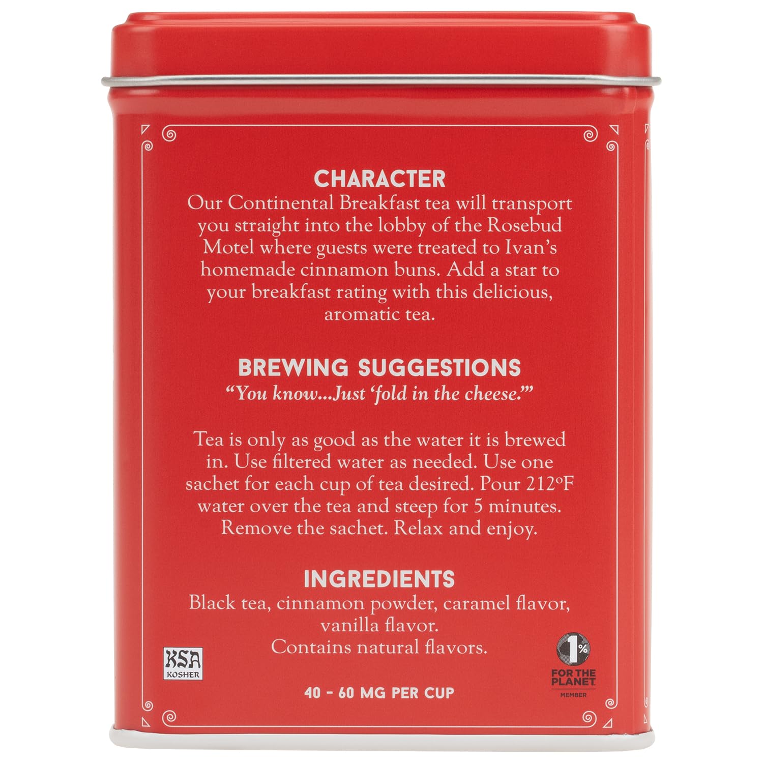 Harney & Sons Continental Breakfast, 20 sachets | Schitt's Creek Rosebud Motel Black Tea with Cinnamon, Caramel and Vanilla Flavors