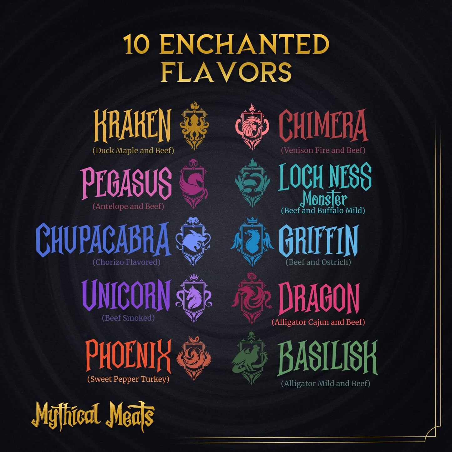 Mythical Meats Original Exotic Flavor Sampler Pack - 10 Exotic Game and Beef Snack Sticks - Dried & Dehydrated Meats Seasoned to Perfection - High