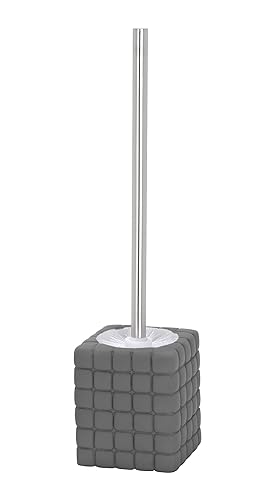 WENKO 20171100 WC Brush Set Cube Grey - Soft-Touch Surface, Ceramic, 4.92 x 14.57 x 3.94 inch, Grey