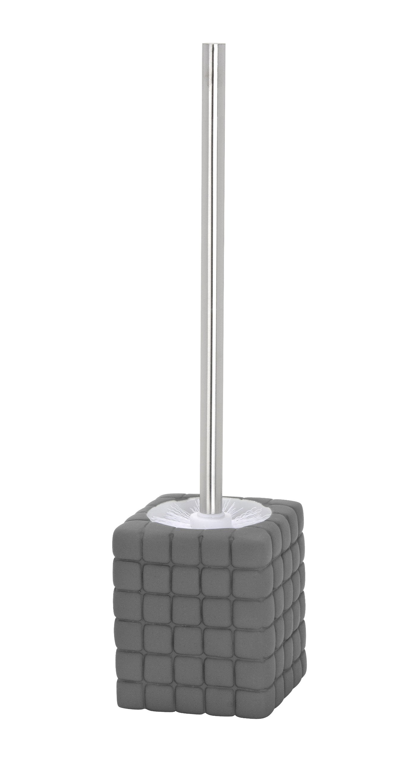 WENKO 20171100 WC Brush Set Cube Grey - Soft-Touch Surface, Ceramic, 4.92 x 14.57 x 3.94 inch, Grey