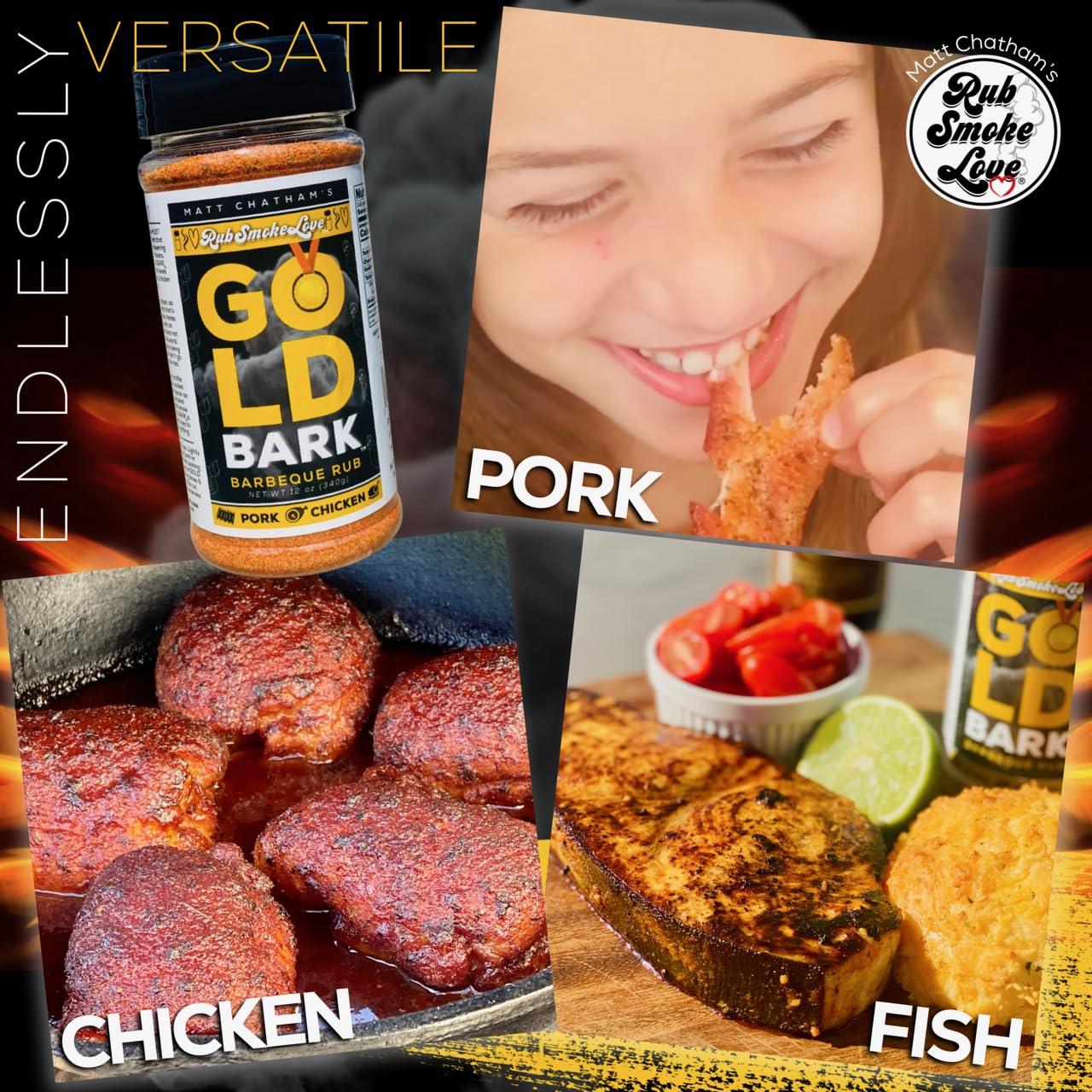 Rub Smoke Love Gold Bark BBQ Rub - All-Purpose Rub and Seasoning for Pork, Chicken and Fish - Perfect for Smoking and Grilling - Aromatic Sweet