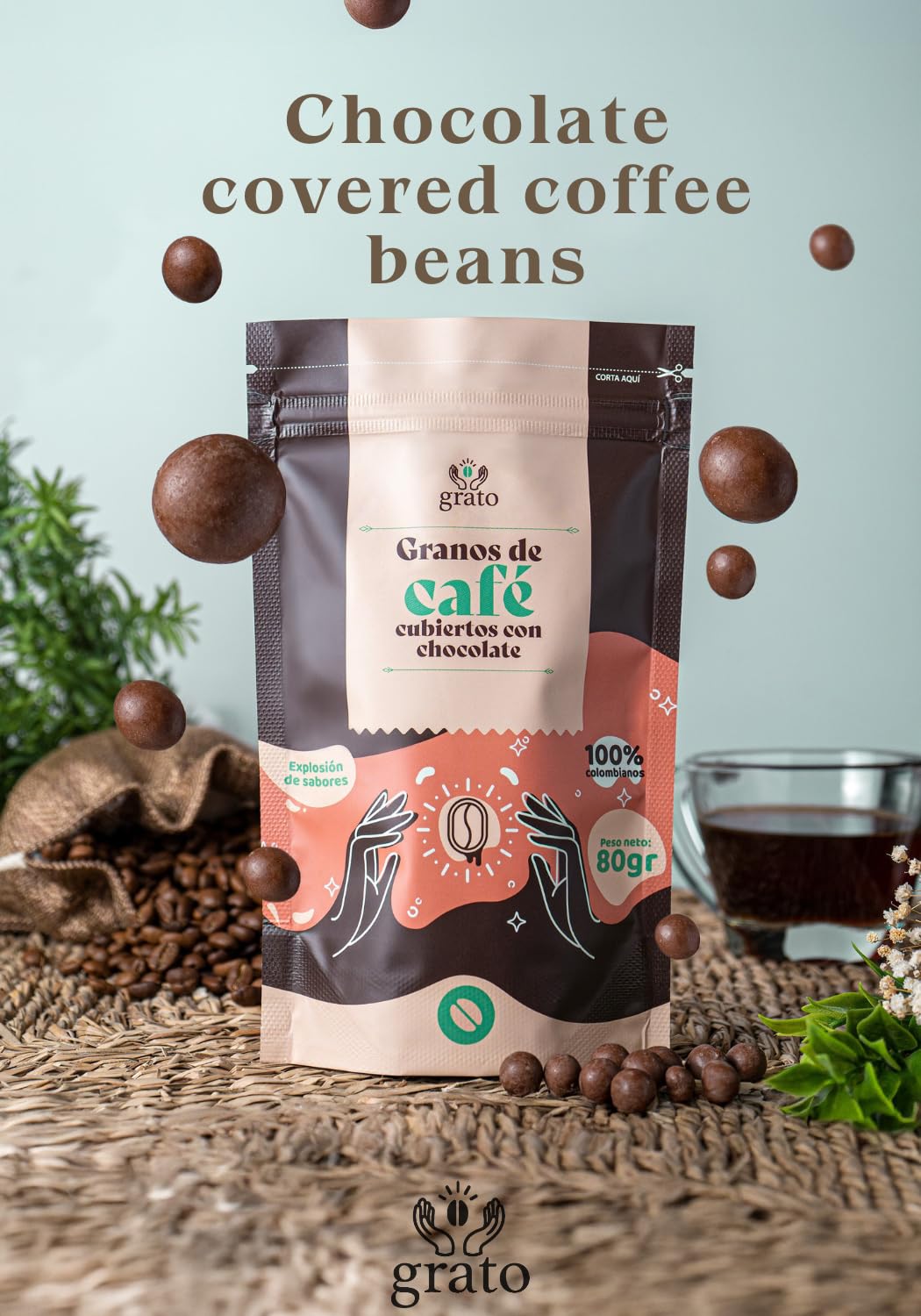 Grato Specialty Coffee Kit - Ground (250g) + Chocolate-Covered Beans (80g) | Premium Colombian Coffee & Gourmet Snack