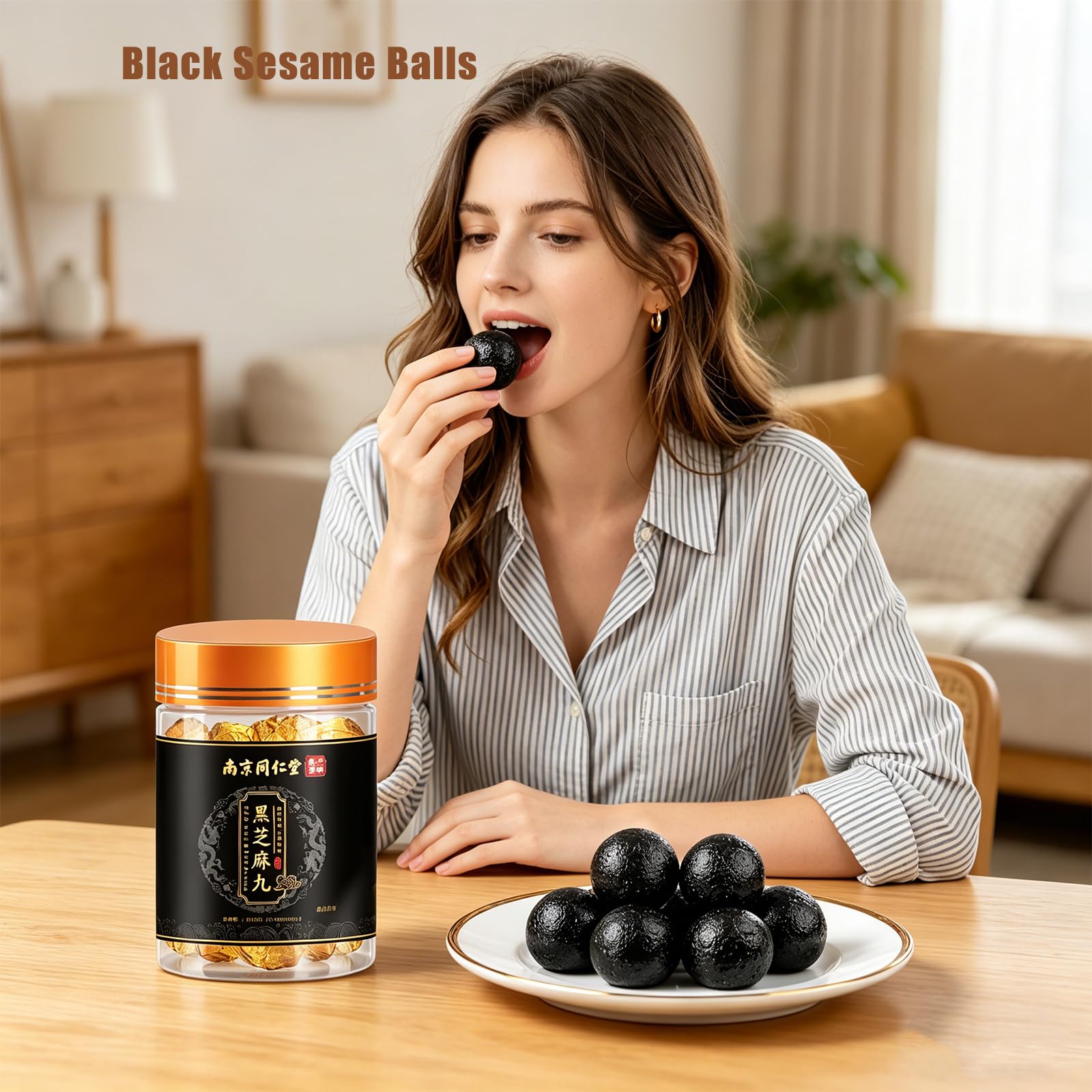 2 Bottles Black Sesame Balls,Handmade Black Sesame Snacks,Ideal for Daily Nourishment, Office Energy Snacks, and Gifts for Friends and Family