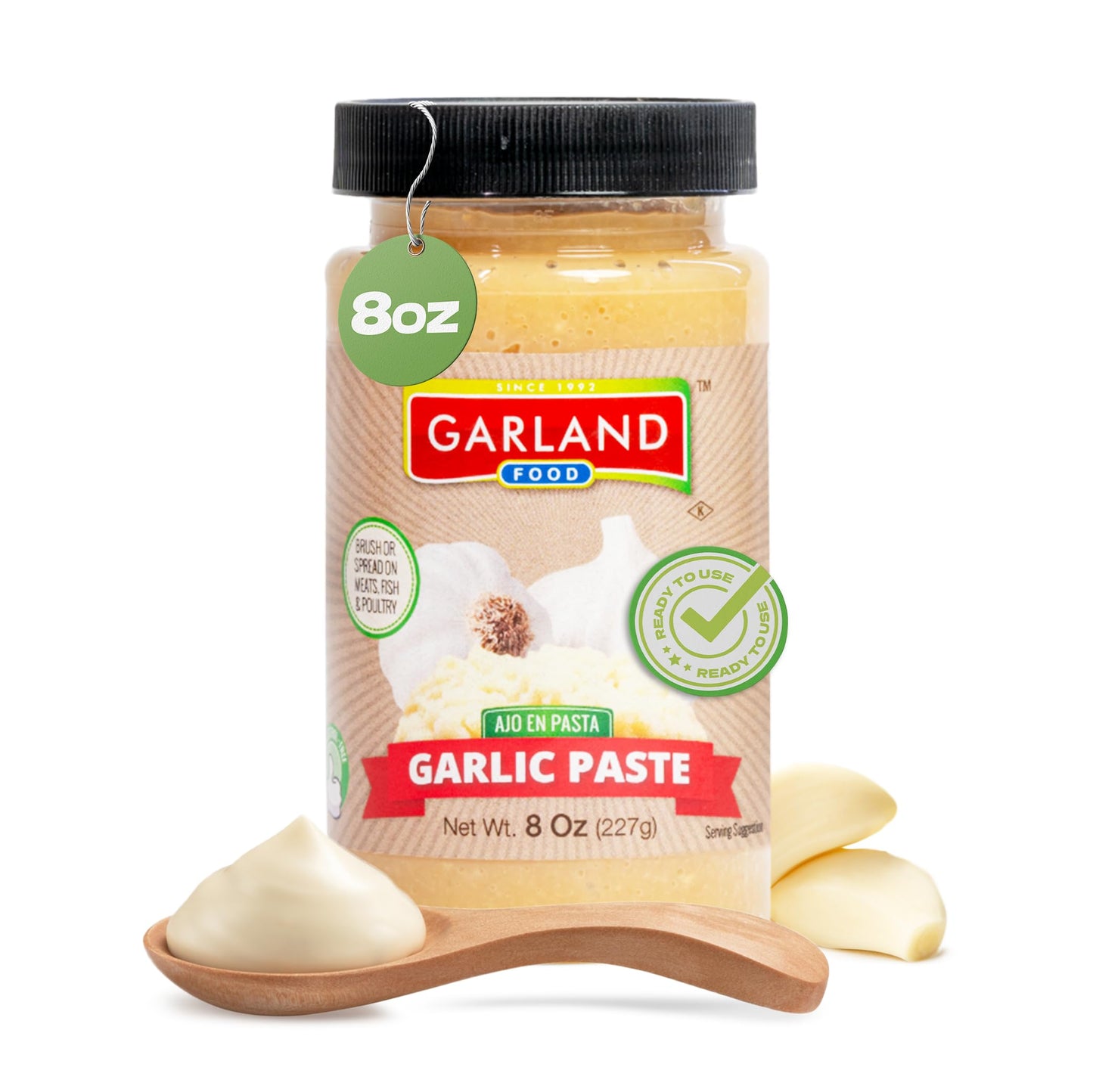 Garland Food Garlic Paste 8 oz - Smooth & Flavorful Garlic Spread for Cooking, Marinades, and Easy Meal Prep