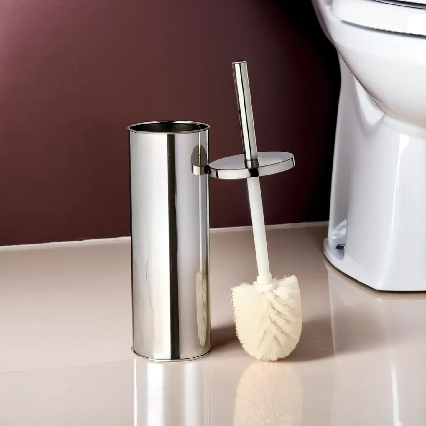 Premier Housewares Toilet Brush & Holder | Chrome Metal Toilet Brush Set | Attached Lid Toilet Cleaner Brush | Free Standing Loo Reflective Brush