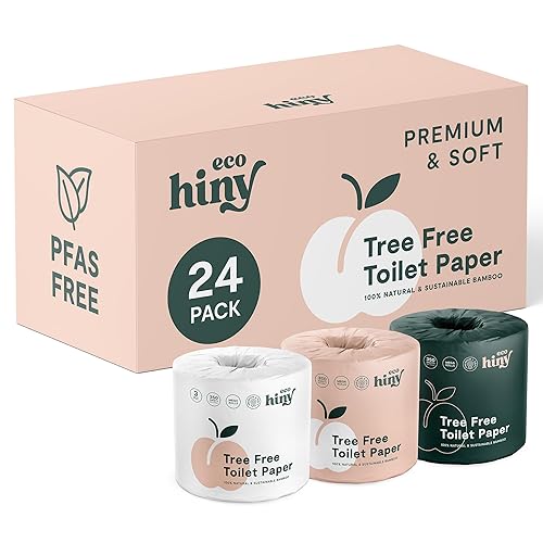 ecoHiny Premium & Soft Bamboo Toilet Paper | PFAS Free | 24 Mega Rolls, 3 ply & 350 Sheets | Non Toxic, FSC Certified, Septic Safe, BPA Free | Tree