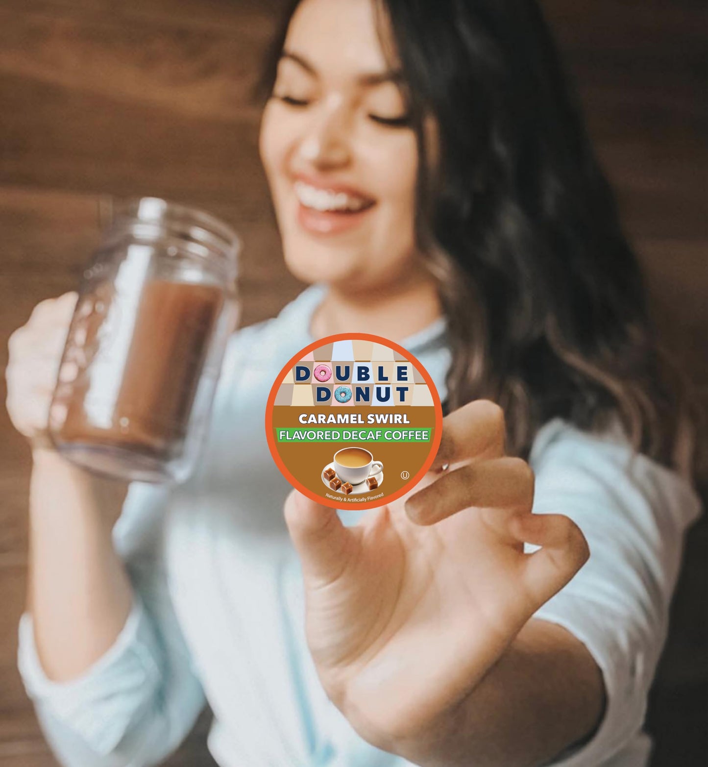 Caramel Swirl Medium Roast Flavored Decaf Coffee Pods for Keurig K Cups Makers from Double Donut, 80 Capsules