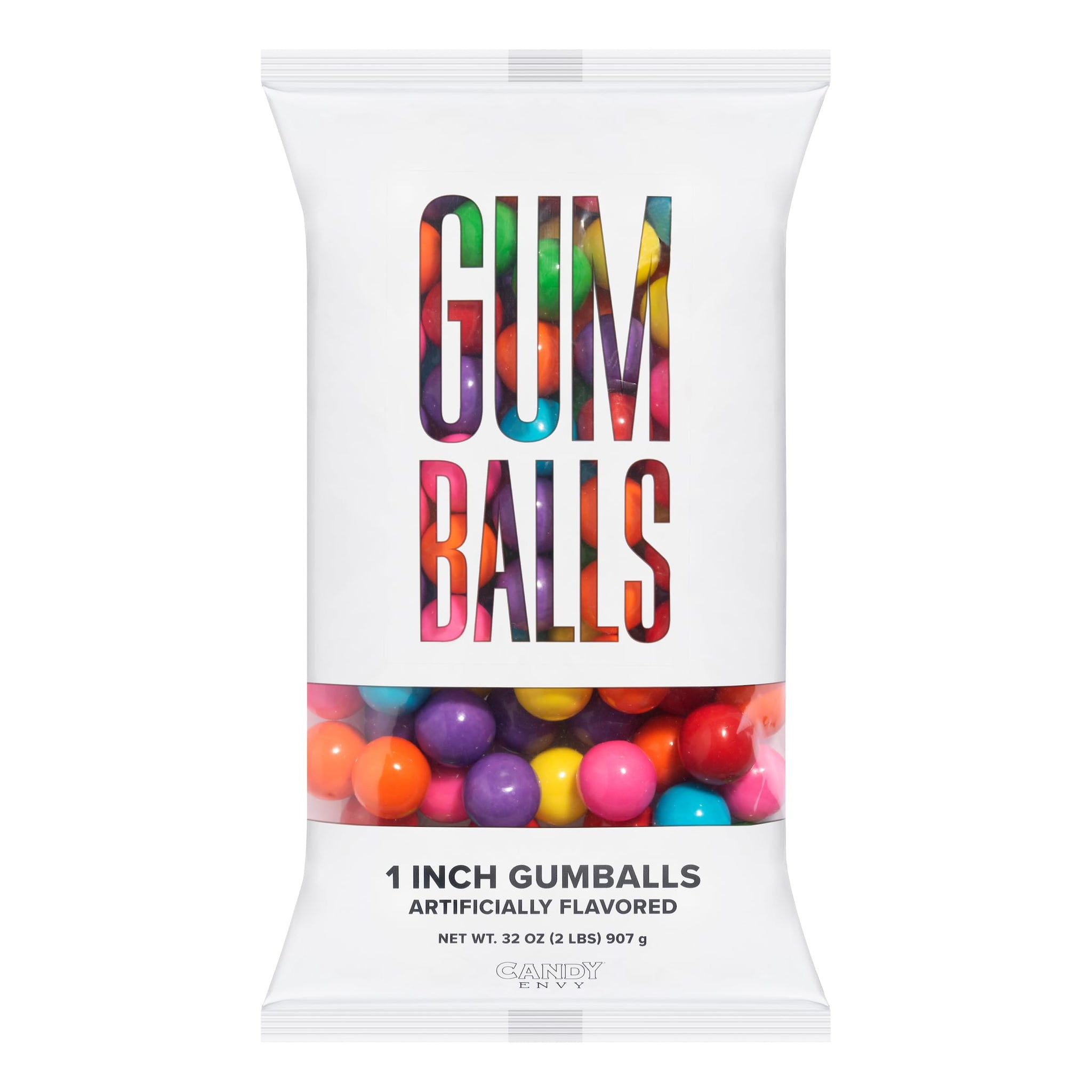 Candy Envy - Assorted Gumballs - 1 Inch - Approximately 113 Per 2lb Bag - Bulk Assorted Candy - North American Made & Kosher Certified