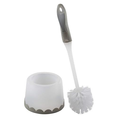 Bath Bliss Deluxe Toilet Bowl Brush and Stand | Dimensions: 5.37” Rd x 15” | 360 Brush Head | Bathroom Cleaning | Contemporary Design | Open Holder |