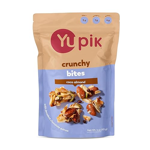 Yupik Coco Almond Crunchy Bites, 4 Oz, Gluten-Free, Kosher, Non-GMO, Maple Glazed Snack, Coconut Clusters with Almonds, Chocolate Quinoa Puffs