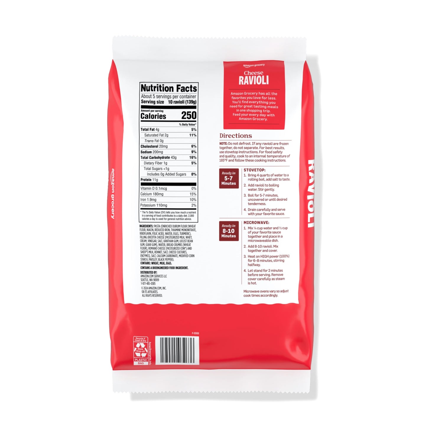 Amazon Grocery, Cheese Ravioli, Frozen, 24 Oz
