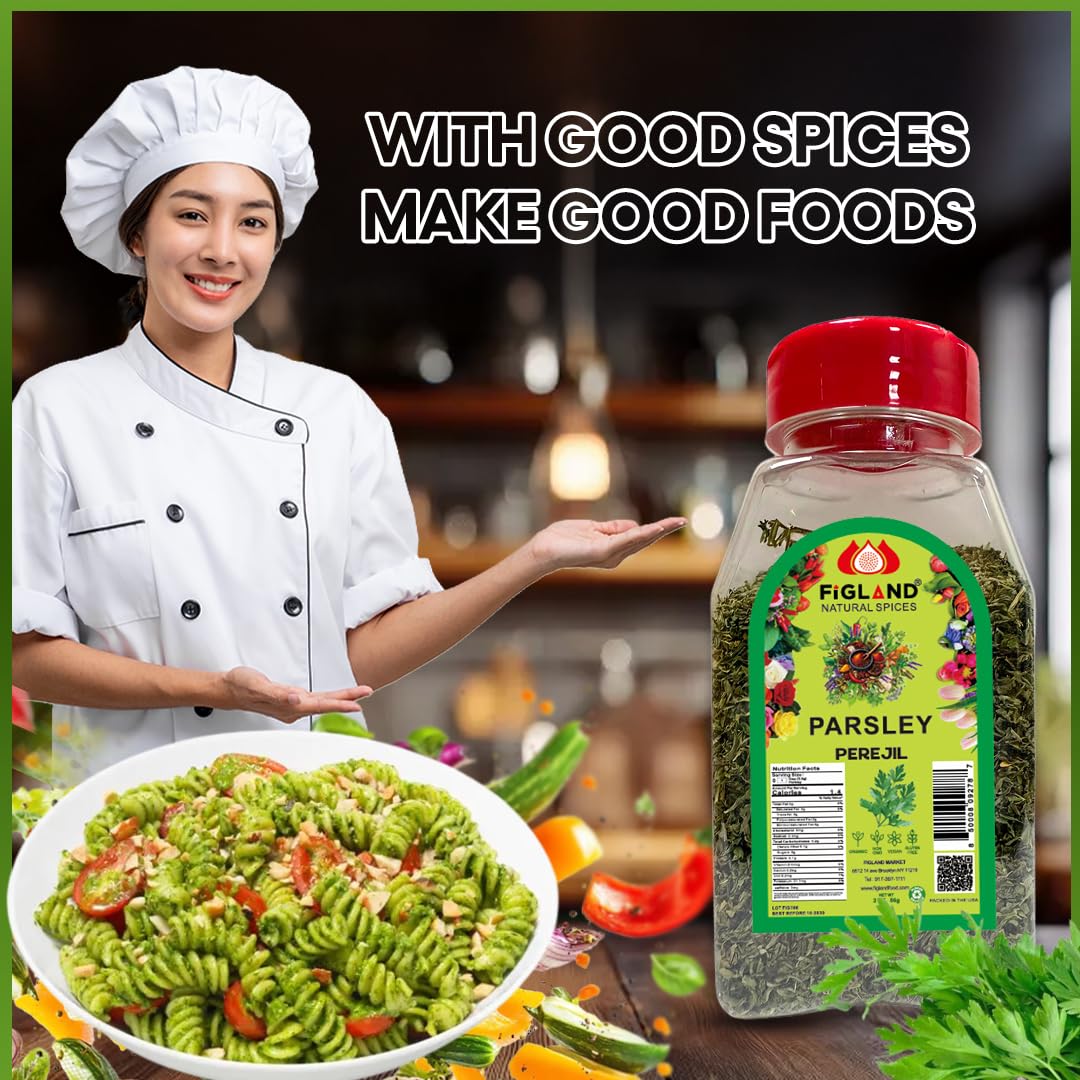 FIGLAND Natural Dried Parsley Flakes - Premium Fresh Green Herb for Cooking, Seasoning & Garnish - Non-GMO, Gluten-Free, Aromatic Leaf for Soups