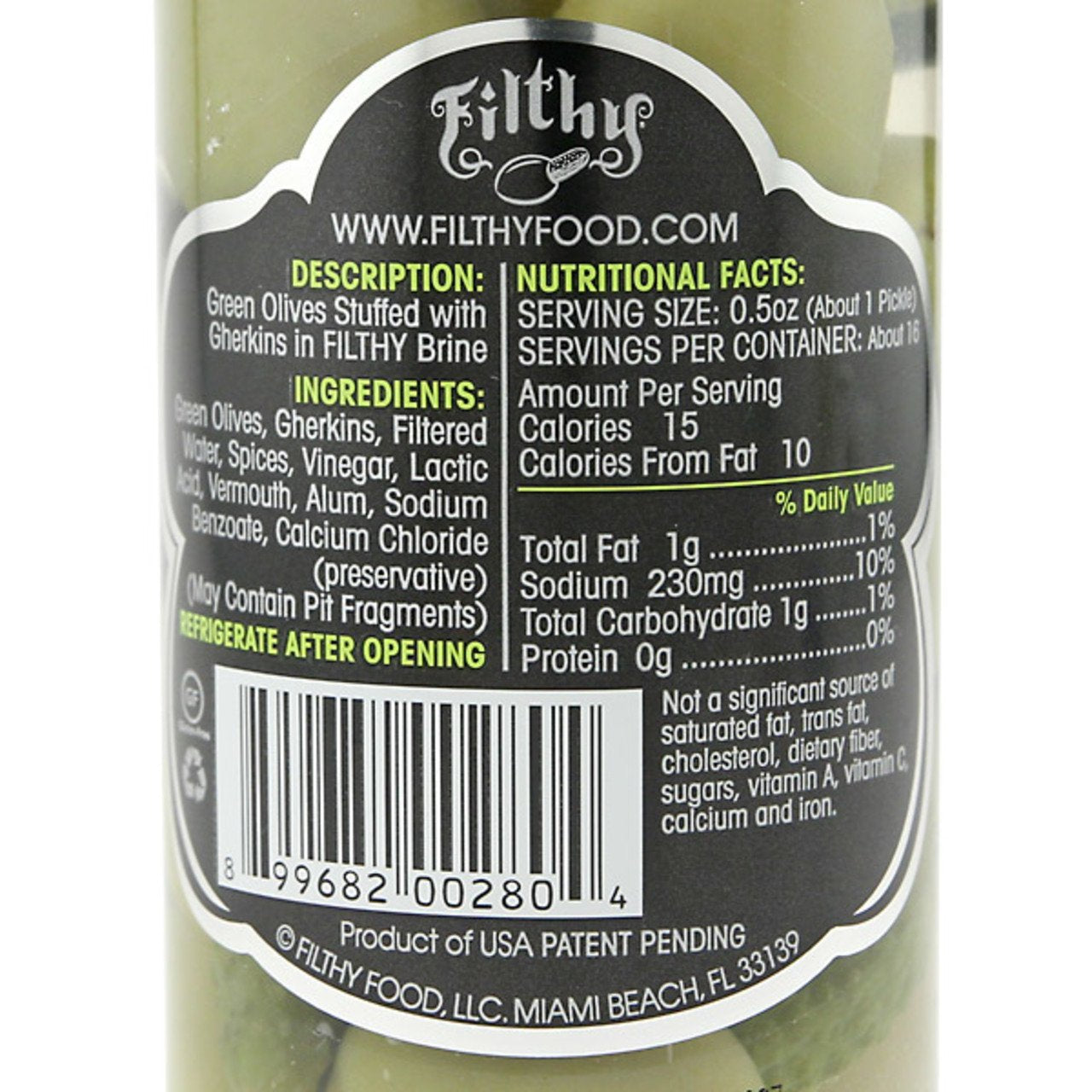 Filthy Pickle Stuffed Olive - Great flavor balance. Smooth, refined Olive and brine flavor with just enough salinity to make it mouth-watering. - 64oz