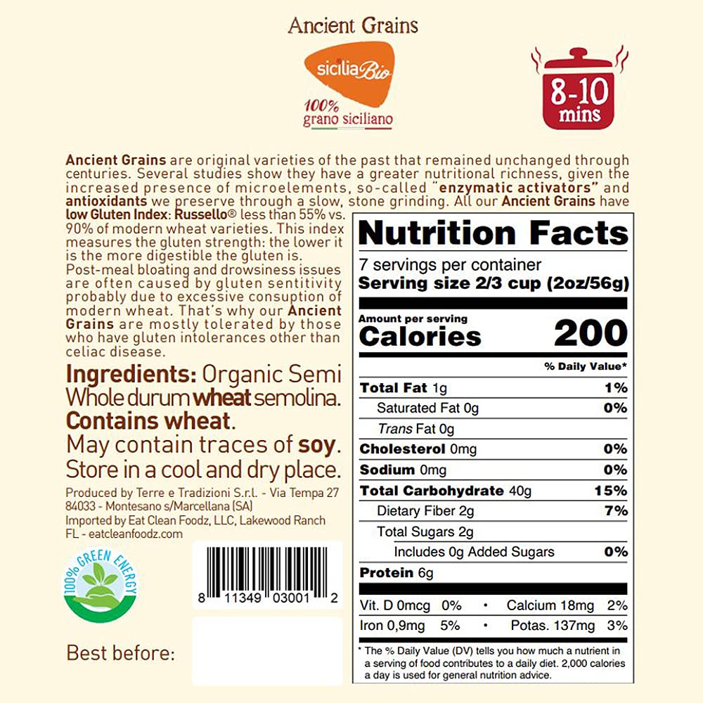 Terre e Tradizioni 6 PACKS ORGANIC ITALIAN SEMI WHOLE DURUM WHEAT BUSIATE PASTA - Sicilian Ancient Grain Vegan Crafted in Italy. LOW-GLUTEN INDEX. Has