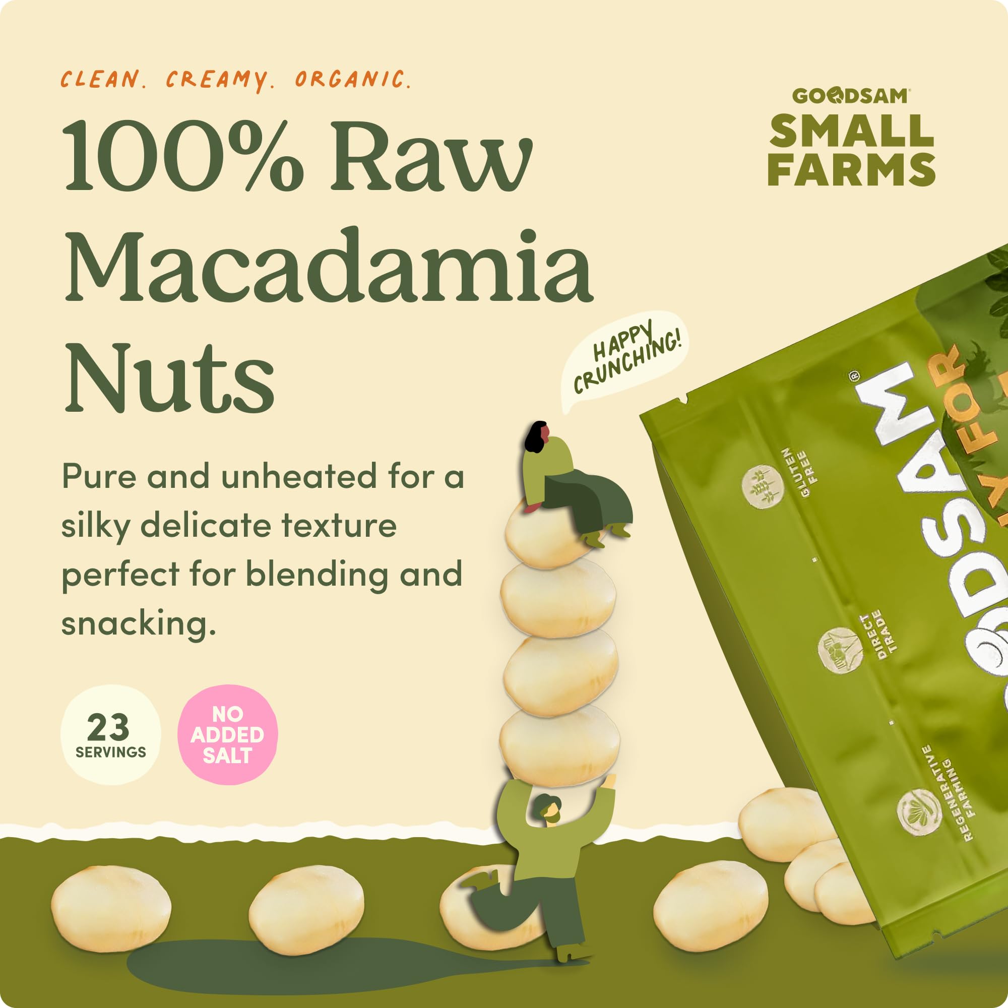 GoodSAM Small Farms Organic Raw Macadamia Nuts 1.5lb | Creamy & Buttery | One Ingredient, Zero Additives | 23g Healthy Fats, 1g Net Carb |