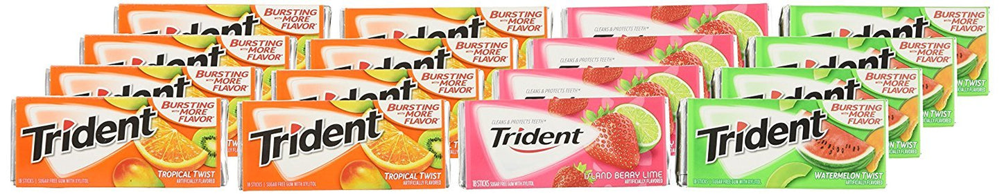 Trident Fruit Variety Pack Sugar Free Gum, 14 Count, Pack of 20