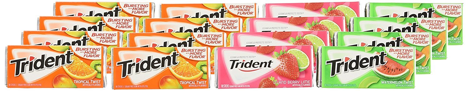 Trident Fruit Variety Pack Sugar Free Gum, 14 Count, Pack of 20