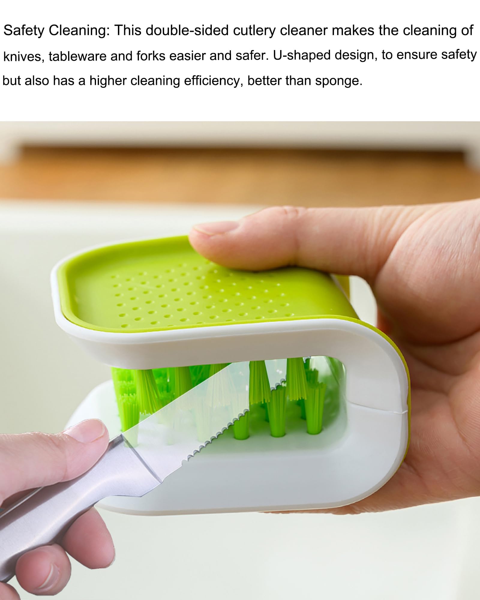 SIUSYACI Blade Knife Cleaner Kitchen Washing Brush Chopsticks Cutlery Cleaning Brush Double-Sided Scrubber Multifunctional Knife Sponge (Gray)