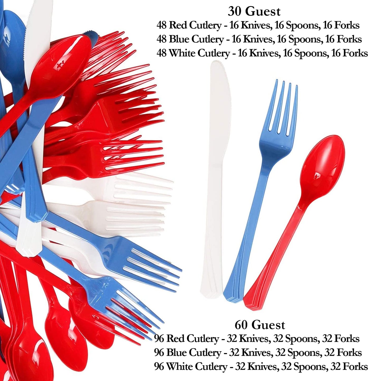 Nicole Fantini 411 PCS Combo American Flag Themed Red White and Blue Disposable Party Set 60 9'' Plastic Dinner Plates | Cups Paper Napkins 96 cutlery