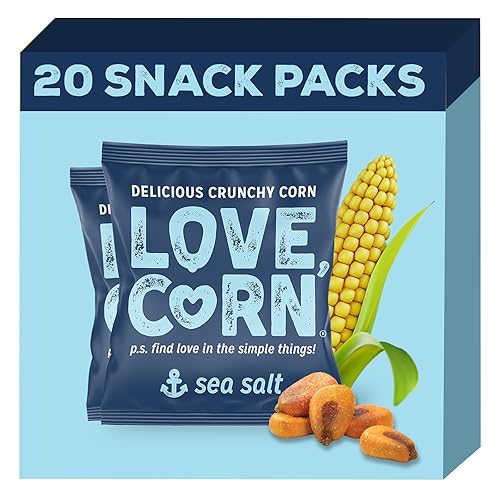 LOVE CORN Sea Salt - Crunchy Roasted Corn Snack, 3 Simple Ingredients, Gluten Free, Non-GMO, Vegan - Alternative to Chips, Nuts & Crackers - Lunchbox