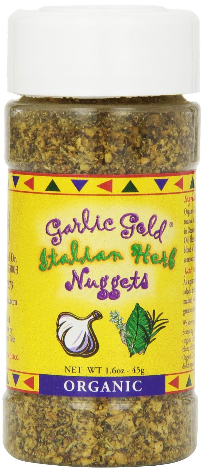 Garlic Gold Certified Organic Toasted Garlic Nuggets - Italian Herb, Great Herb Seasoning Shaker, Paleo, Vegan, Keto, Gluten-Free, (1.6 oz Pack of 6)