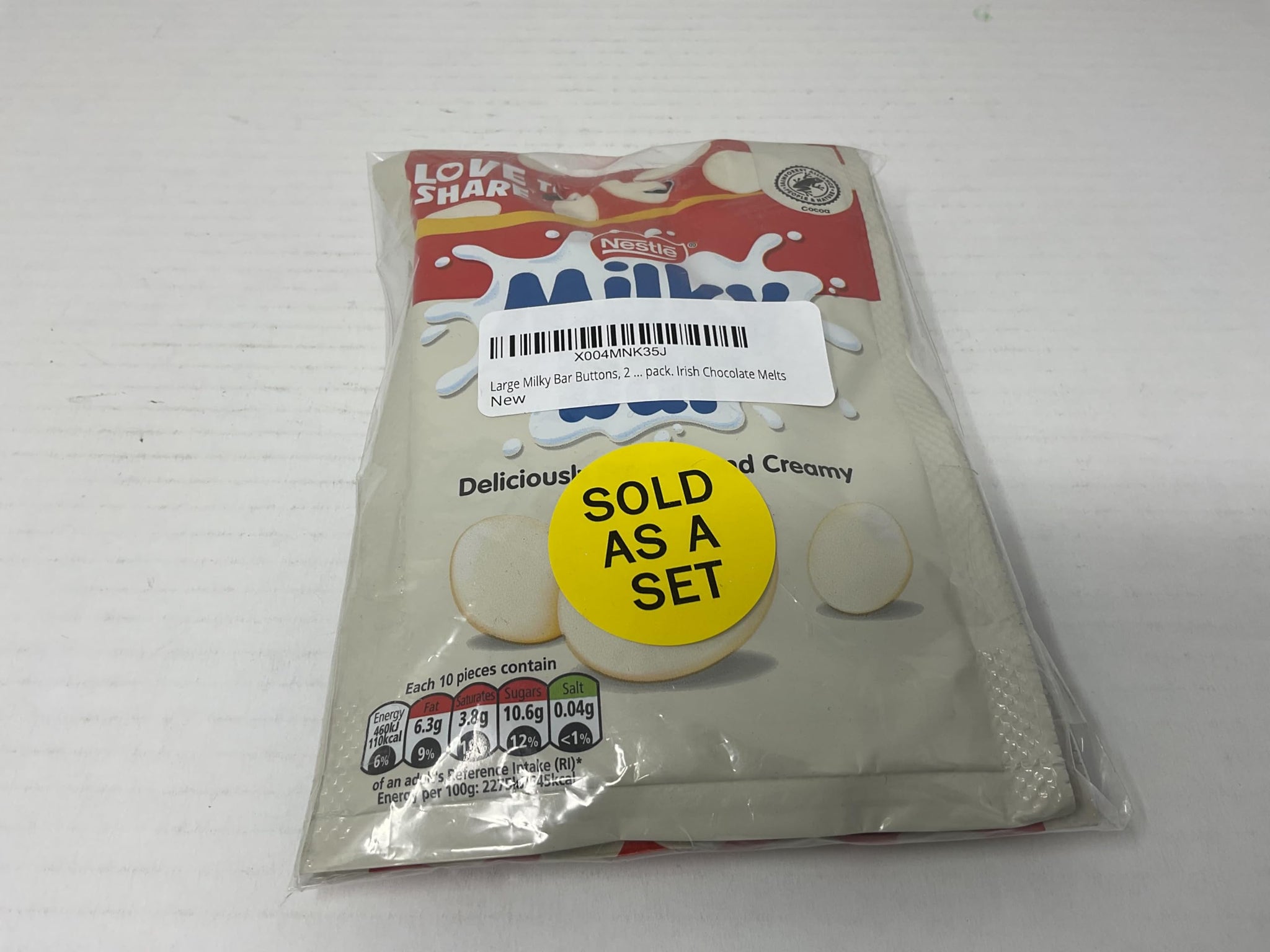Large Milky Bar Buttons, 2 Large Bags, 103g per pack. Irish Chocolate Melts