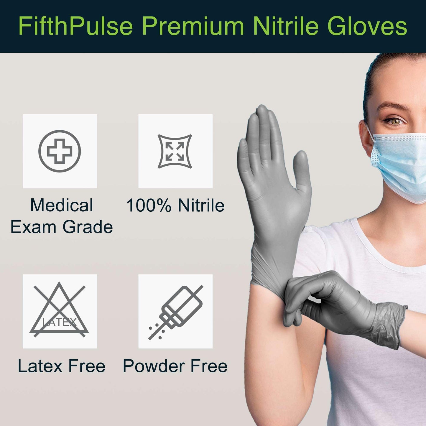 FifthPulse Cool Gray Nitrile Disposable Gloves X Large, 100 Count - Latex Free food Safe Cleaning and Cooking Gloves X Large, Surgical Grade Medical