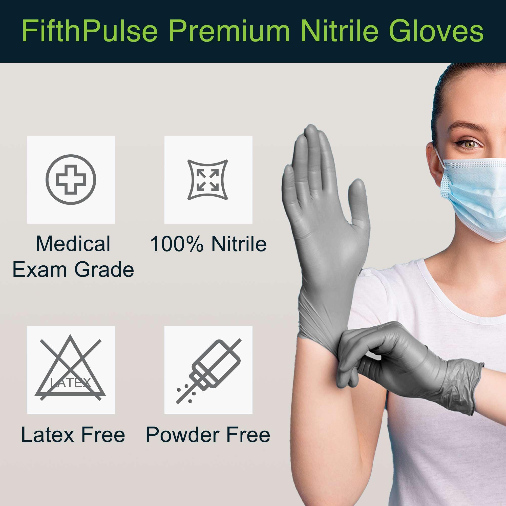 FifthPulse Cool Gray Nitrile Disposable Gloves X Large, 100 Count - Latex Free food Safe Cleaning and Cooking Gloves X Large, Surgical Grade Medical