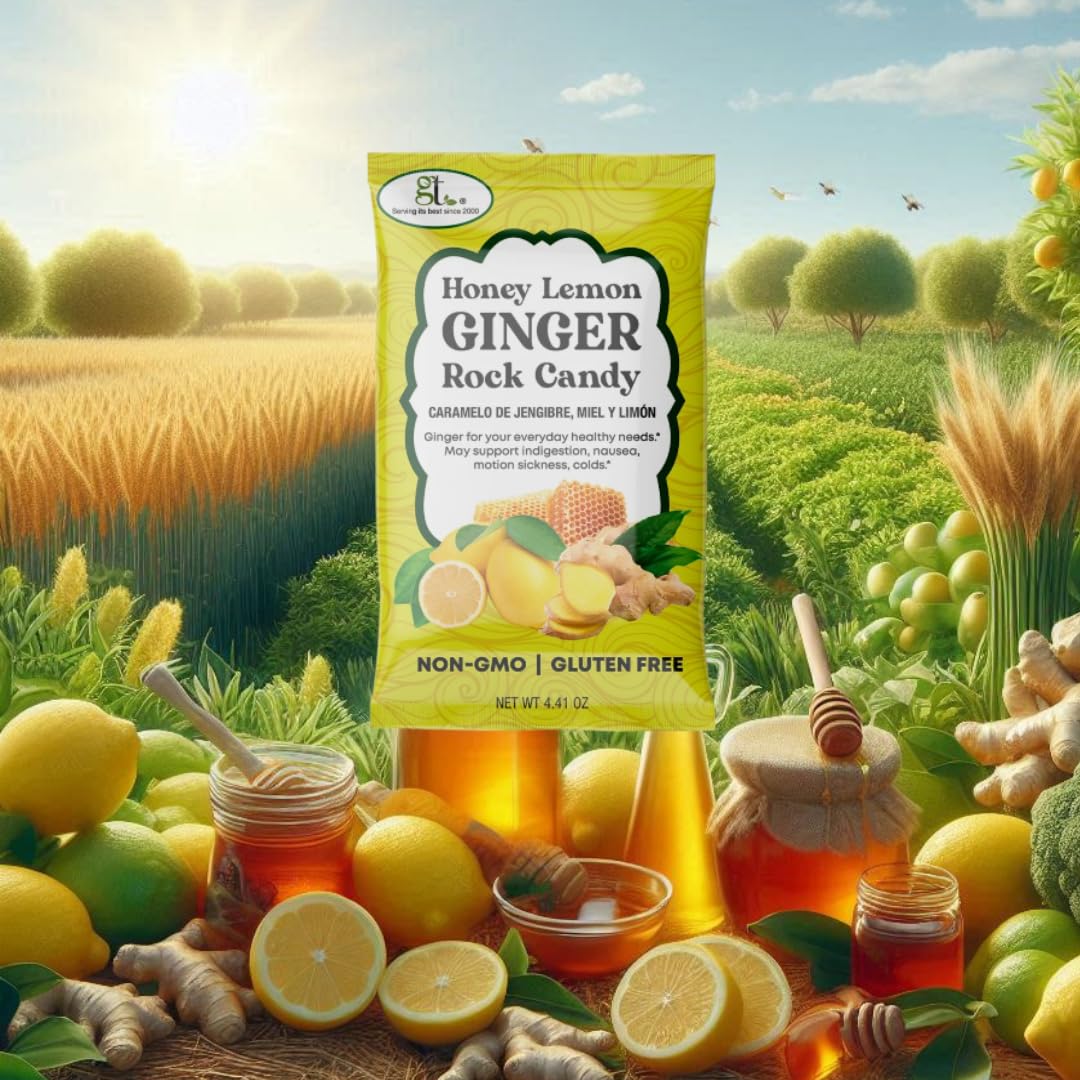 GT Honey Lemon Ginger Rock Candy, 4.41 Ounce Bag, 1 Pack