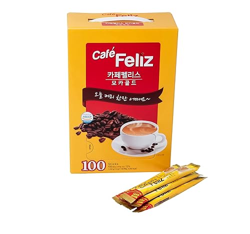 KOREA Cafe Feliz Mocha Gold Instant Coffee Mix, 3-in-1 Korean Instant Coffee single serve 0.42oz(12g) per Stick, 100 Sticks