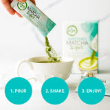Aiya Japanese Sweetened Matcha Powder to Go Sticks - Ceremonial Grade, Vegan-Friendly, Gluten-Free - 8 Individually Packed Single-Serving Sticks