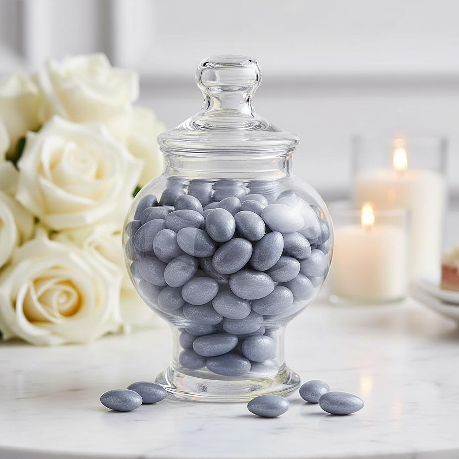 Jordan Almonds Candy - Silver Coated Almonds for Weddings, Candy Buffets & Party Favors, 1 lb Bag