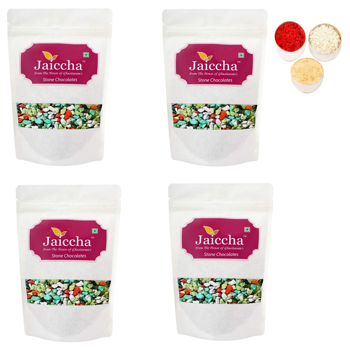 Jaiccha Ghasitaram Bhaidooj Gifts - Stone/ Rock Chocolates 800 GMS in White Paper Pouch