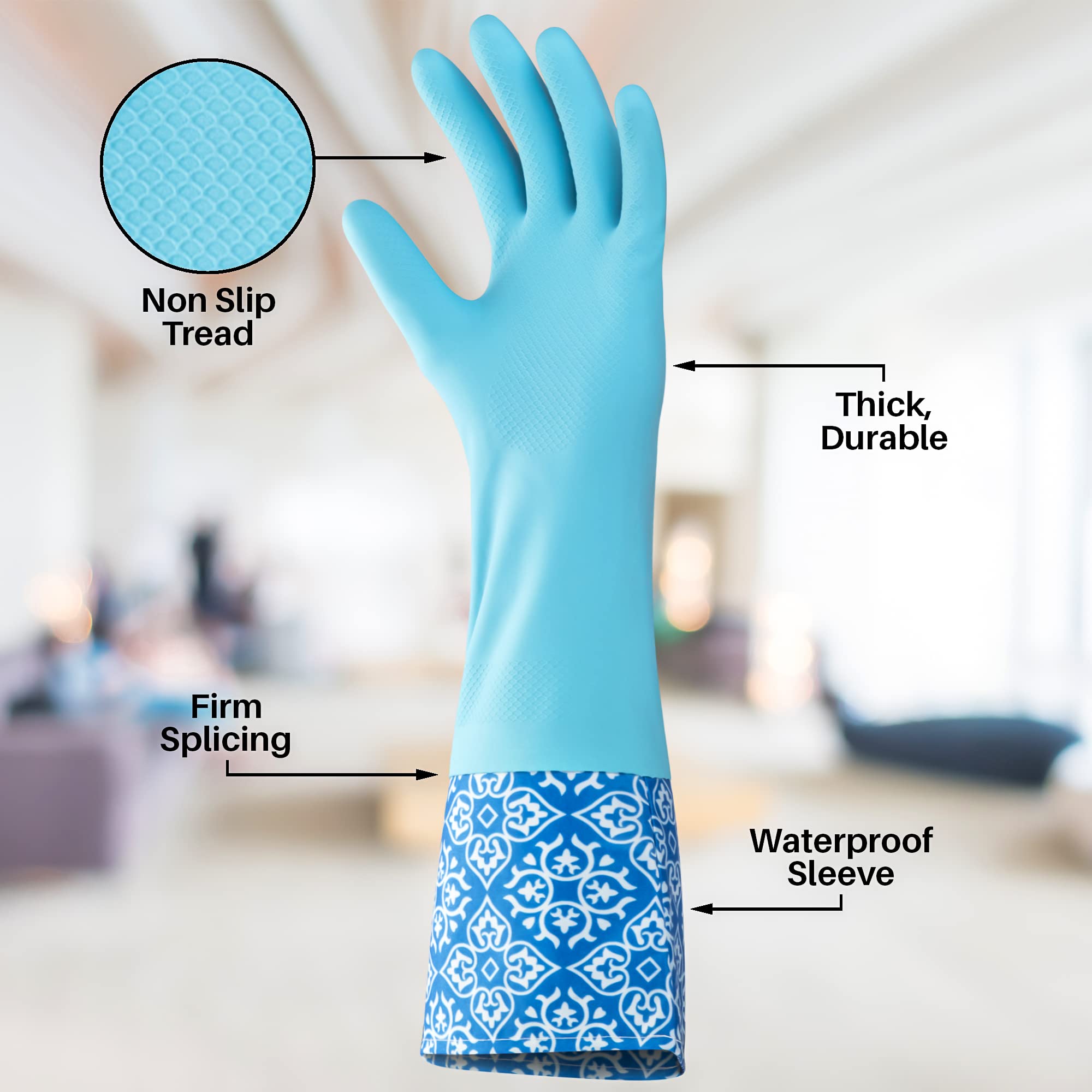 DecorRack 4 Pair Household Cleaning Gloves, Reusable Medium-Sized Multi-Purpose Gloves, Assorted